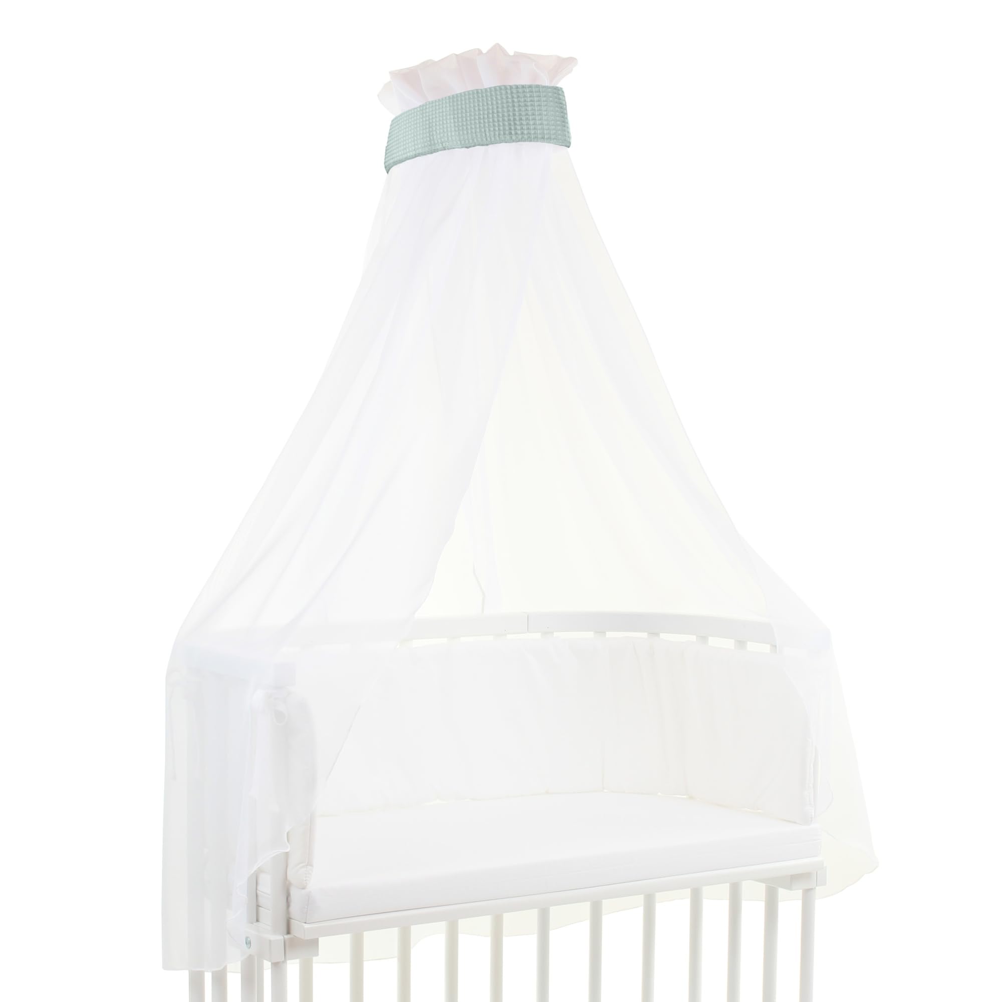 Ciel de lit gaufré babybay bleu tendre ruban berceau 96 cm