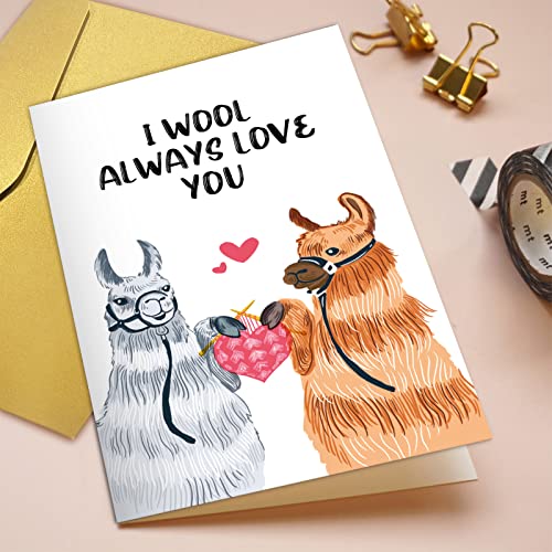 Qiliji Funny Llamas Anniversary Card For Him Her, Cute Wool Pun Greeting Card, Happy 7Th Wedding Anniversary Card, I Wool Always Love You Card #TOP3