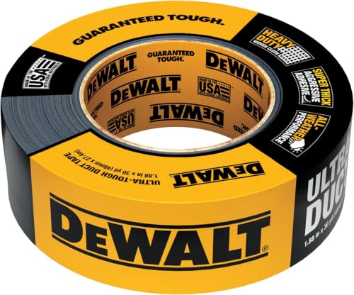 Image of DEWALT Ultra Tough Duct Tape, 1.88 in x 30 yd, Heavy Duty, Ultra Strong, Aggressive Adhesive, All-Weather, Single Roll, Black (Pack of 12)