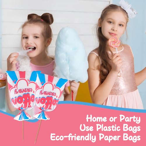 Image of 100 Pcs Cotton Candy Bags 14 x 20 Inch with Ties,for Cotton Candy Large Carnival Candy Cones Treat Bags Bulk Cotton Candy Supplies Carnivals Party Favors