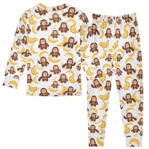 Orangutan Banana Pattern Cute Pajama Sets Long Sleeve Top and Pants, Snug Fit Sleepwear for Night Wears2