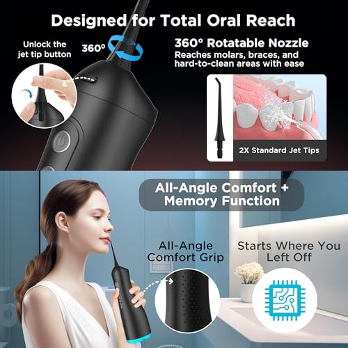 Image of Dr Trust USA 314 Aquacare Oral Irrigator, Portable Cordless Water Flosser, Rechargeable Dental Care Flossing, 4 Cleaning Modes, IPX7 300 ml Water Tank, Flossing at Home & Travel, Dental Oral Gum Care Flosser for Plaque Removal