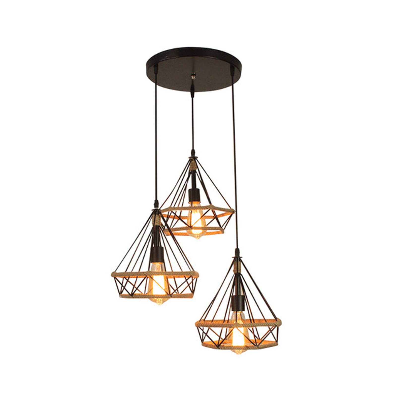 Lampe suspendue en diamant et chanvre pour salon rétro