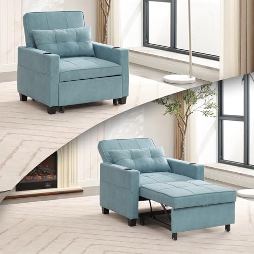 Sleeper Sofa Sophie 4-in-1 Convertible Sleeper Chair, Pearl White