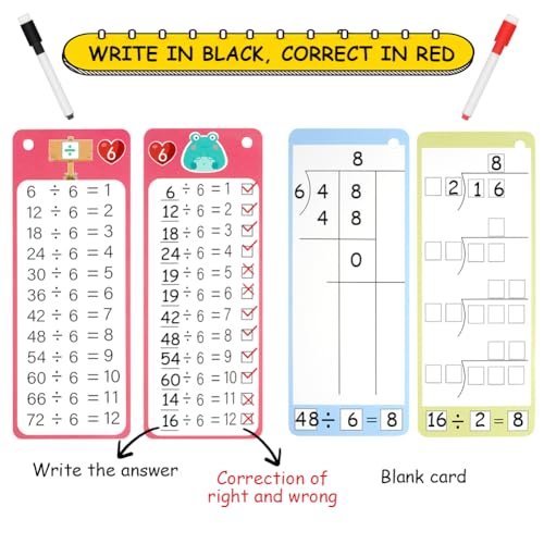 AOOHA Mathe Karten für Kinder, 60 Stück Mathematik Lernkarten mit Löschbaren Stiften, Kleine Einmaleins,Rechenhilfen Mathe für Addition, Subtraktion, Multiplikation und Division Verwendet