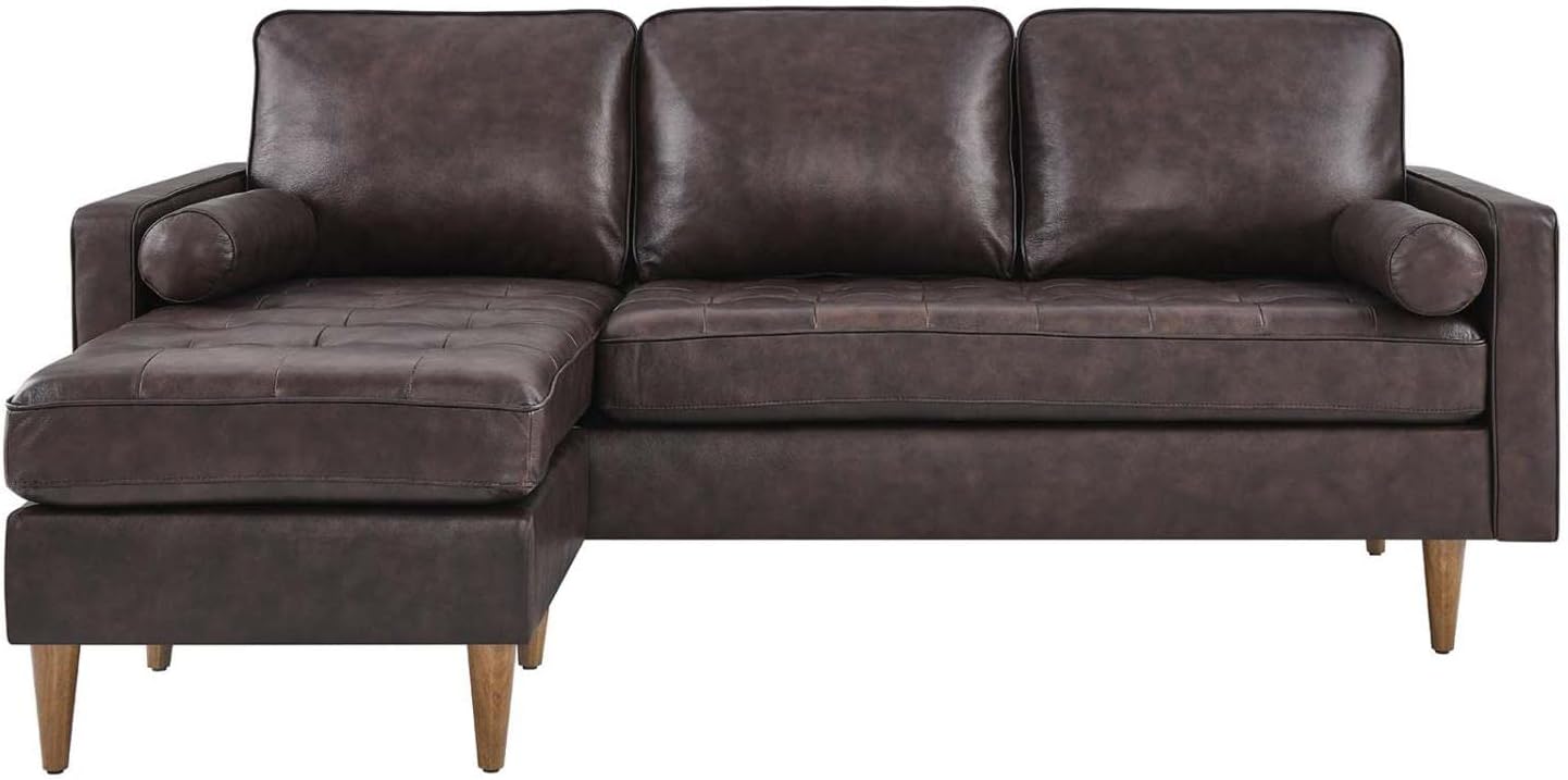 Modway Valour 78" Modern Style Leather Apartment Sectional Sofa in Brown