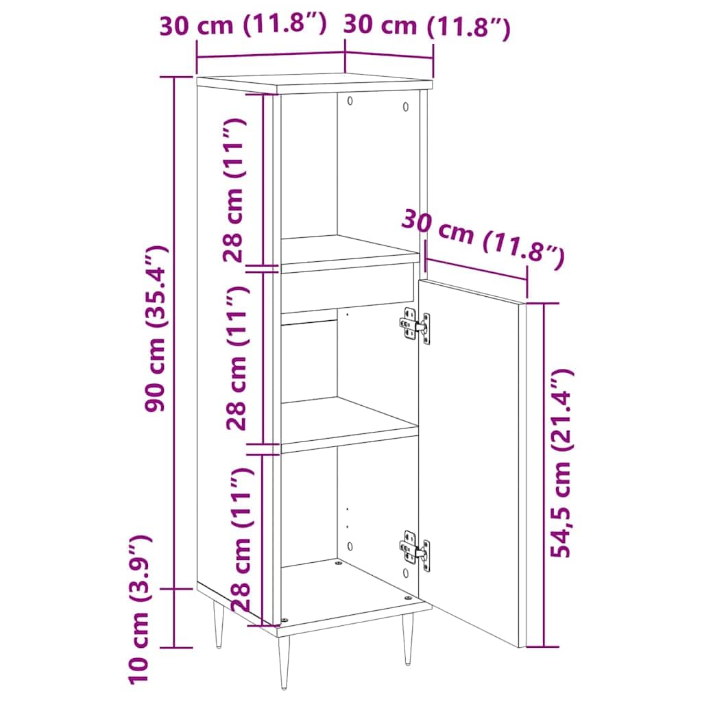 Armario de baño gris hormigón 30 x 30 x 100 cm de material de madera con patas de hierro para muebles de baño, espacio de almacenamiento, montaje en pared, lavabo, armario bajo, estante de
