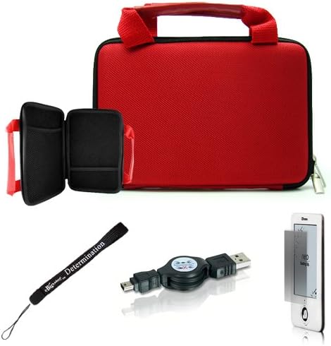 RED Protective Nylon Cover Carrying Case with Handles For BeBook Neo Book Reader eReader + Includes a 4-Inch Determination Hand Strap + Includes a Anti Glare Screen Protector + Includes a Retractable USB Data Sync Cable for your eReader (Mini USB Type)