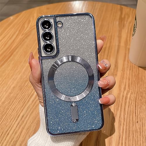 Coque silicone Samsung S22 Plus anti-choc paillettes bleu