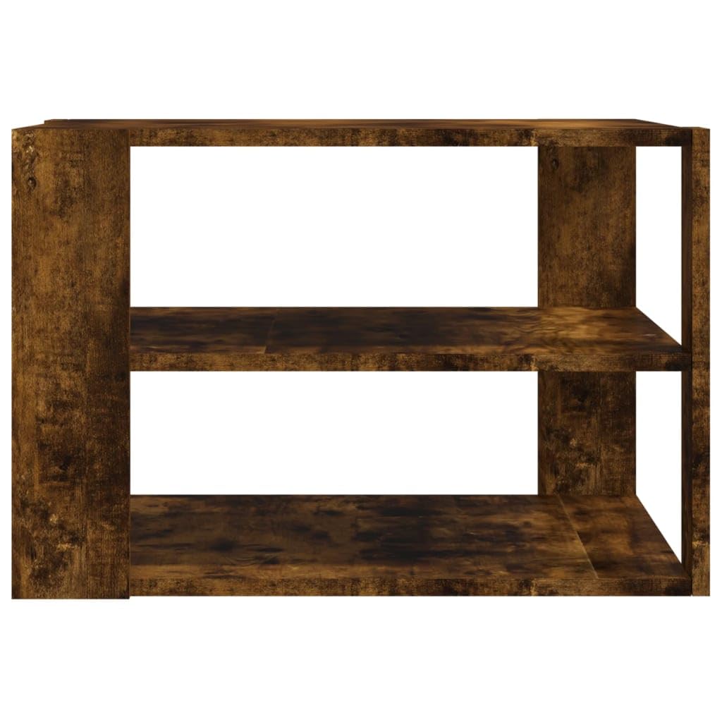 Mesa de centro de roble ahumado, 59,5 x 59,5 x 40 cm, material de madera, estante de 3 niveles, mesa de salón para bebidas, aperitivos, artículos decorativos, resistente a la humedad