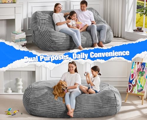 Image of Hobestluk 6FT Bean Bag Chairs Adult Bean Bag with Portable Handle Comfy Large Bean Bag Lounge Chair with Removable Cover for Living Room Bedroom (Stripe Grey, 6FT)