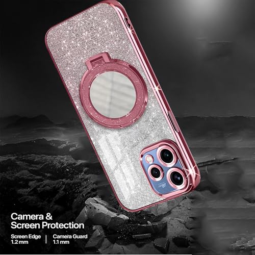 Image of Gradient Glitter Magnetic Ring Stand Case for Oppo Reno15 5G- Shockproof, Stylish & Durable Soft TPU Slim Protective Cover with Removable Glitter Paper (Rose Gold)