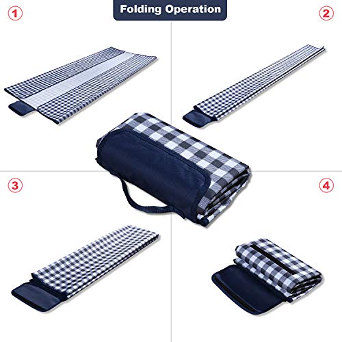 Loffee&Sea Gingham Picnic Blanket Camping Mat Outdoor Picnic Mat,57"X79" Waterproof Sandproof Beach Blanket,Foldable Travel Blanket Portable Handy Mat,Picnic Pack Tote -Blue #TOP5