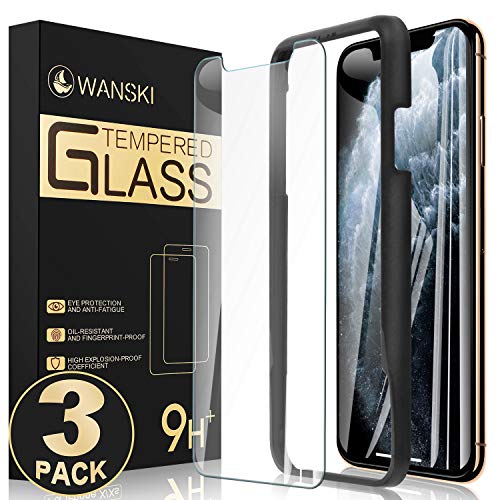 Wanski Screen Protector Compatible for iPhone 11 Pro & iPhone Xs & iPhone X, Tempered Glass Screen Protector, Bubble Free with Guide Frame/Easy Installation [3 Pack] [5.8 Inch]