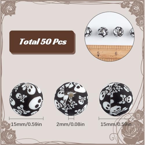 SUNNYCLUE 1 BOX 50PCS Silicone Halloween Spacer Beads Skeleton Beads Small Black White Gothic Skull Head Ghost Soft Spacer Loose Beads Bulk for jewellery Making Beading Kit Bracelets Diy Craft Supplie - Image 2