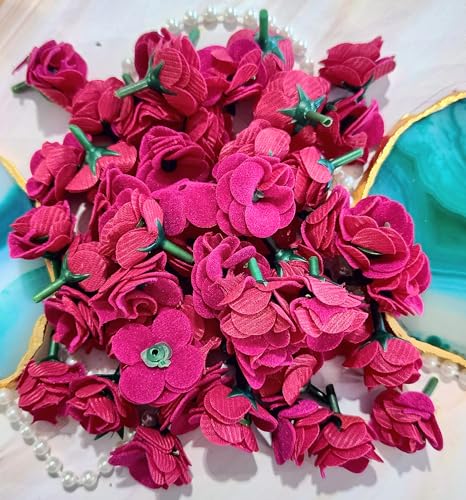Image of VRB DecTM 50 Pcs Artificial Fabric Rose Fake Flowers Water Floating Flowers,Festival and Events, Home, Table, Bedroom, Pooja Room Decoration Items and DIY. (Dark Pink)
