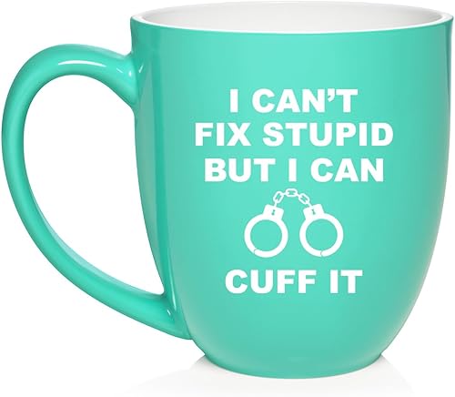 Miniatura 8 de Daylor Taza de café de cerámica con texto en inglés "I Can't Fix Stupid But I Can Cuff It" para oficial de policía, taza de té de cerámica, regalo