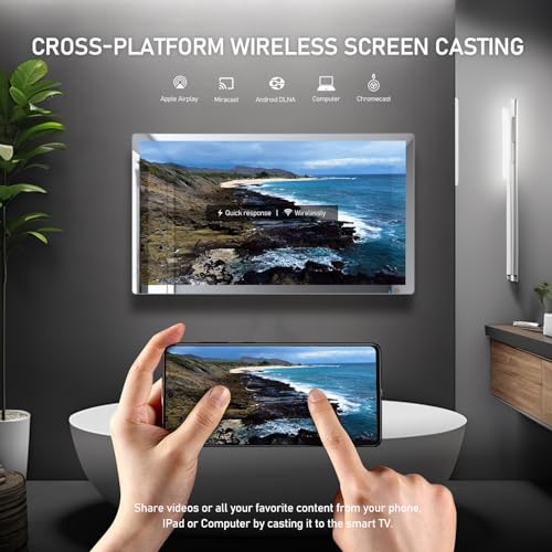 Leotachi 32-Zoll High-End-Smart-Badezimmerspiegel-TV - 4K Ultra HD, IP66 wasserdicht, Android TV, Sprachfernbedienung, integrierter ATSC-Tuner, HDMI (ARC), SPDIF, Upgrade für Ihr Badezimmer (Silber) – Bild 5