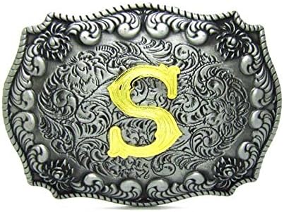 Initial Letters Western Style Cowboy Rodeo Gold/Silver Large Belt Buckles (Letter s)
