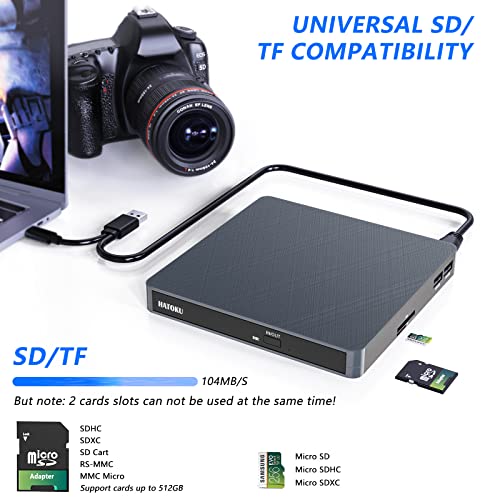 Image of HATOKU External CD /DVD Drive for Laptop (USB 3.0 & USB-C): 8X DVD /24X CD Burner - Portable DVD Player for Laptop - Plug & Play External CD Drive for PC Desktop Windows 11 10 8 7 MacOS Linux (Grey)