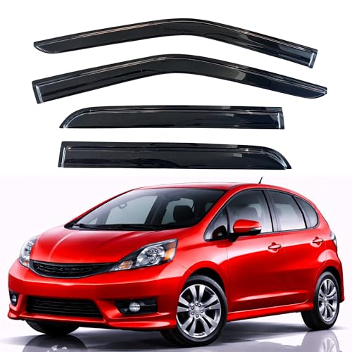 Image of KPY Rain Guards Fit for 2009-2014 Honda Fit, Out-Channel Window Visors Vent Wind Deflectors 4PC, Car Accessories for 09-14 Honda Fit