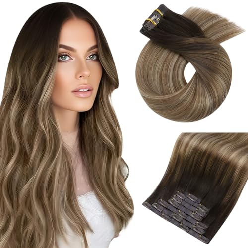 Moresoo Seamless Clip in Hair Extensions Balayage Dark Brown to
