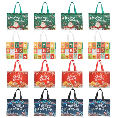 JECOMPRIS Bolsas De Regalo Navideñas Reutilizables De 16 Unidades Bolsa No Tejida Con Gran Capacidad De 12.6X9.7X6.7 Pulgadas Para Compras Almacenamiento Y Decoración De Fiestas