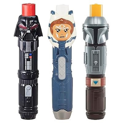 STAR WARS Lightsaber Squad 3-Pack, The Mandalorian, Ahsoka, and Darth Vader Lightsabers, Toys for 4 Year Old Boys and Girls