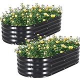 STBoo Galvanized Raised Garden Bed Outdoor, 2Pcs 4x2x1ft Oval Planter Box with Rubber Strip,Metal Raised Bed Kit for Vegetables Flowers Herbs, Grey