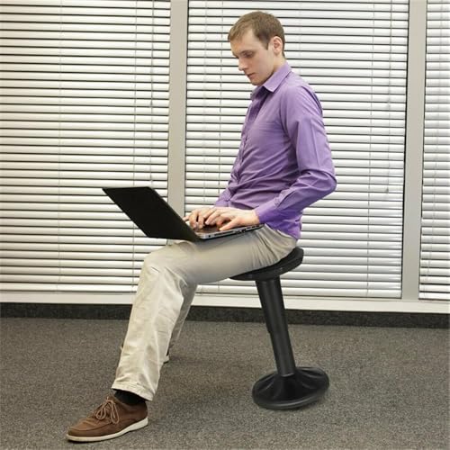 Image of Pemberly Row Contemporary Plastic Wobble Sitting Stool, Height Adjustable 16.5-23 in, Durable PP Frame with Silicone Cover, Black Finish, Lightweight Ergonomic Stool for Home, Office, or Classroom Use