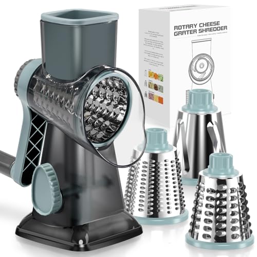 Comparison: Best Cheese Grater Rotary 10 KEOUKE Rotary Cheese Grater Hand Crank Transparent - Shredder Slicer Grinder 3 Stainless Steel Blades, Stable Suction, Labor-Saving Handle, Safe Kitchen Tool for Cheese, Vegetable, Nuts, Chocolate