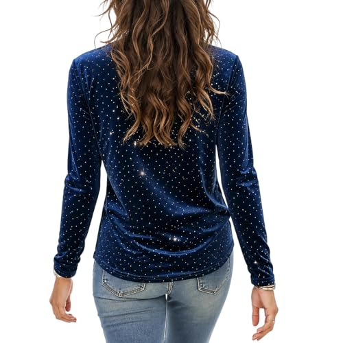 Women Rhinestone Top Velvet Long Sleeve Shirt Fall Sparkly Rhinestone Top - image 2