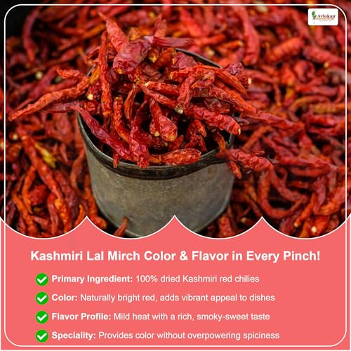 Image of Avlokan Kashmiri Stemless Red Chilli 500 Gram- 100% Natural, Hot & Spicy Dried Red Chilli | Kashmiri Sabut Lal Mirch Kashmiri Stemless Red Chilli, 500G