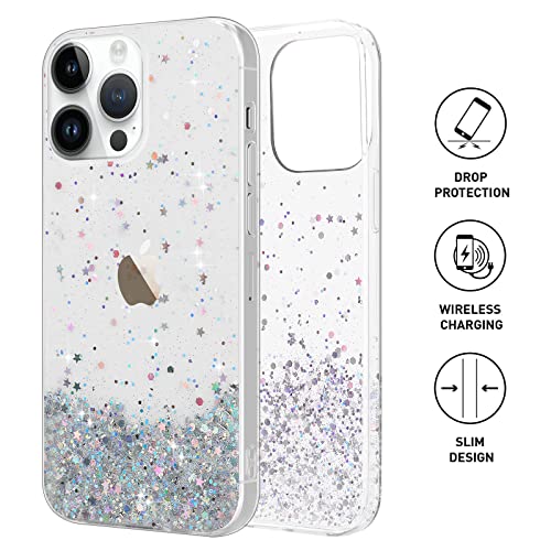 LCHULLE for iPhone 15 Pro Max Case Girls Women Glitter Bling Clear Cover Cute Crystal Slim Fit Bumper Silicone Case for iPhone 15 Pro Max 6.7inch 2023,Clear - Image 2