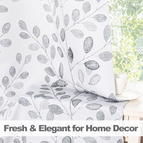 Image of MYSKY HOME Grey Leaf Curtains 63 Inch Length for Bedroom Grommet 2 Panels | Privacy Protection Room Darkening Thermal Insulated Gray Printed Window Drapes for Kitchen Living Room, Each Panel 52 inch W