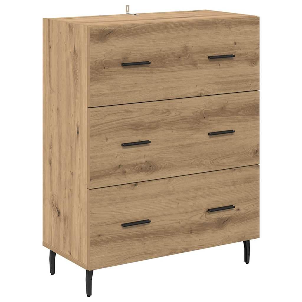 Aparador de 69,5 x 34 x 90 cm, madera de roble Artisana de hierro, diseño moderno con cajón, resistente y duradero, para salón, pasillo, dormitorio