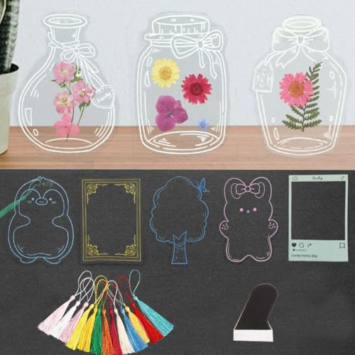 YCOSAN 70 Pcs Dried Flower Bookmark Kit DIY Transparent Thousand Flower Bookmarks Handmade Clear Bookmark Page