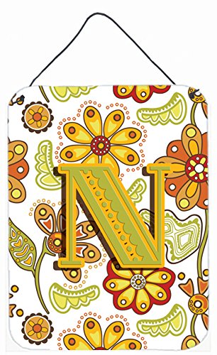 Letter N Floral Mustard and Green Wall and Door Hanging Prints