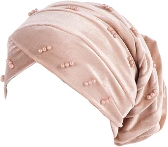 Turban Head Wrap Scarfs Velvet Pearl Headwear for Women Floral Beanie Cap Hair Cover Hat