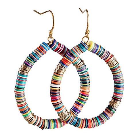 SPUNKYsoul Bohemian Multi-Colored Sequin Hoop Gold Disc Earrings for Women Cover