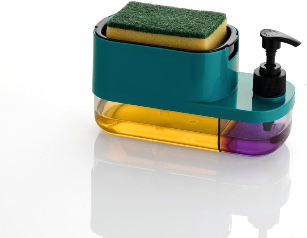 Soap Dispenser for Bathroom, Dishwasher Liquid Holder, Kitchen Liquid Dispenser Pump with Sponge Holder, Hand Wash Dispenser, Kitchen Accessories Items (Pack of 1)