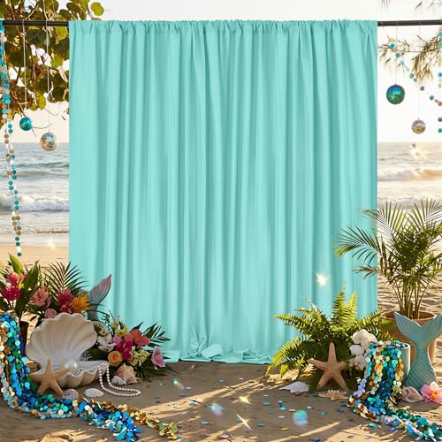 Image of Turquoise Backdrop Curtains: 6 Panels 5ft x 8ft Polyester Backdrop Drapes for Wedding Mermaid Party Photography Decorations 30ft x 8ft