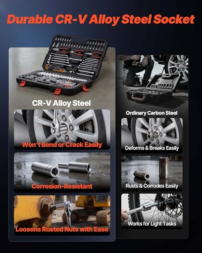 Image of VEVOR Mechanics Tool Set, 314-Piece Mechanic Tool Kit, 1 /4 in, 3 /8 in, and 1 /2 in Drive, Metric Socket Set, Wrenches, Screwdriver Bits, Accessories, and Storage Case, for Automotive and Home Repair