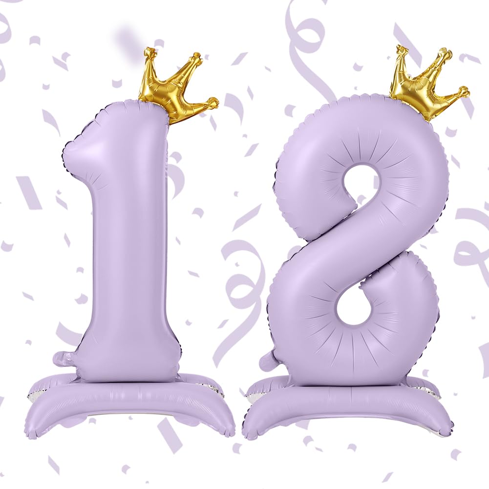 APXEL Purple Standing Crown Number 18 Balloons, 42'' Foil 1 & 8 Balloon — image 1