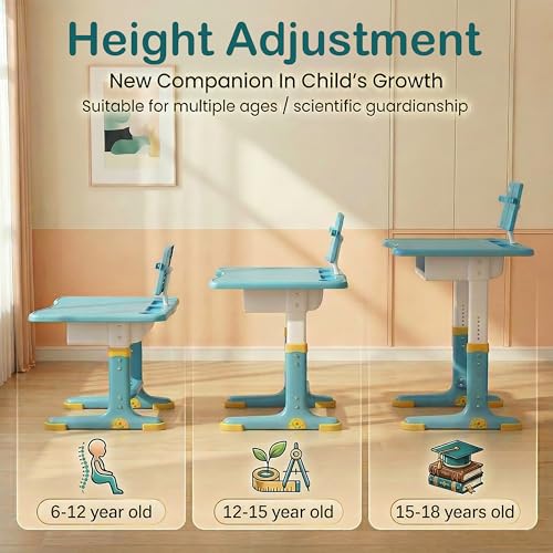 Image of StarAndDaisy Study Table for Kids 5-12 Years Boys & Girls, Height Adjustable Children School Study Table with, Bookholder Slot, Storage for Boys Girls 4-12 Years. Doodle Board (S01-Blue)