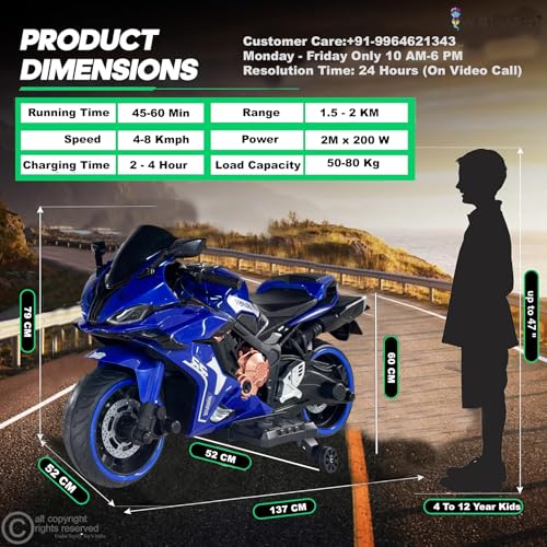 Image of Wishmaster Kids Electric Sports Bike Double Seater | Real Sound & LED Wheel Lights | Bluetooth | Hand Accelerator + Foot Brake | Fully Assembled Toy for Boys & Girls Age 2-10 Years | 6 months Warranty