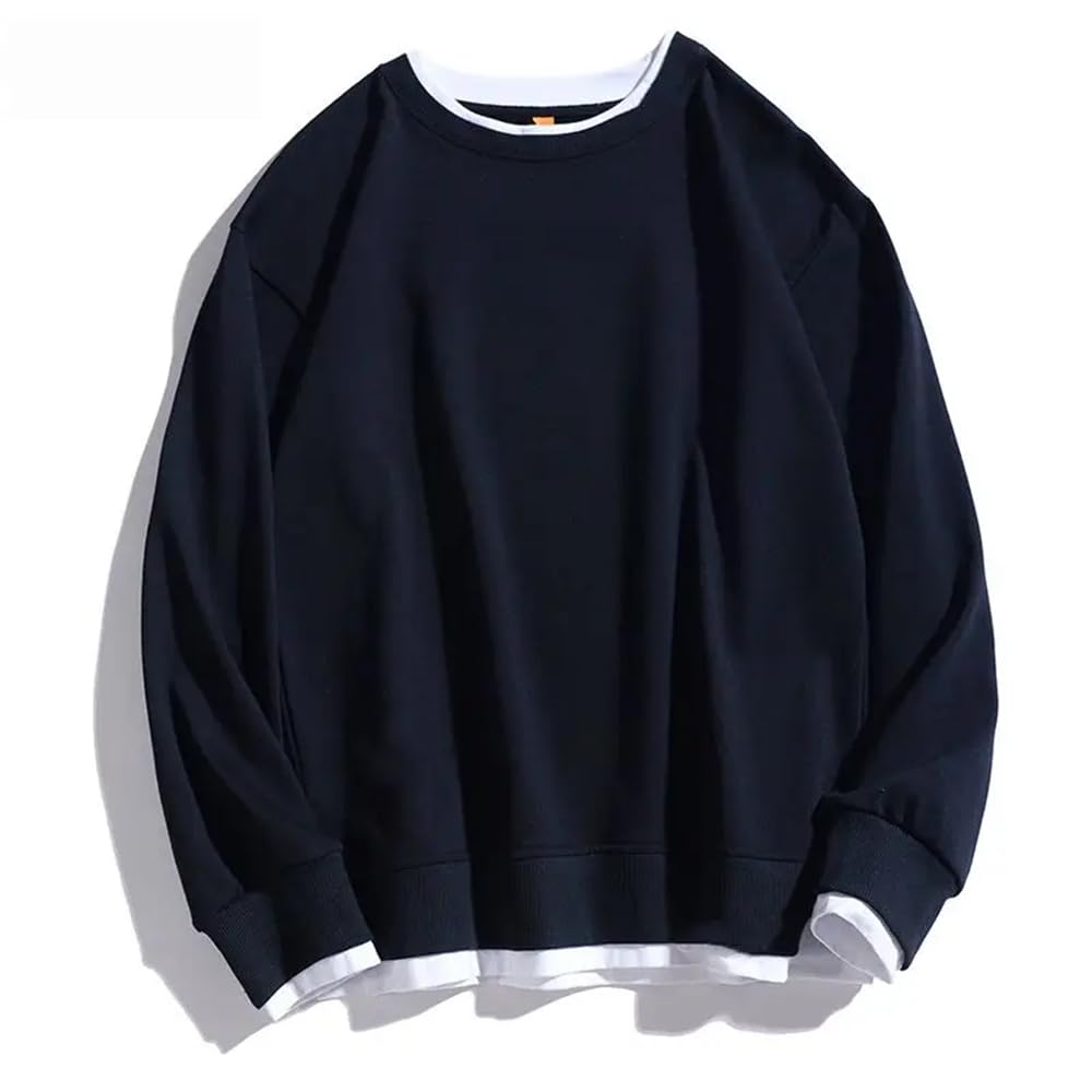 2024 zima jednolity kolor fałszywa dwuczęściowa bluza z okrągłym dekoltem moda męska luźny sweter z dzianiny Klein niebieski M #M, Klein Blue, M