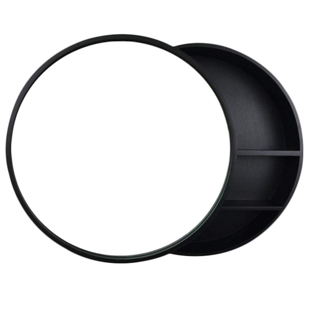 Specchio Contenitore per Bagno Specchio in Legno Massello con Ripiano Specchio per Trucco Mobile Pensile A Parete Tondo, Sinistra E Destra Push-Pull (Color : Black, Size : 50cm/19.7inches)