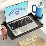 BedShelfie Bedside Shelf for Dorm Room Bunk Bed & Top Bunk, College Dorm Room Essentials, Bedside Caddy, Clip on Floating Tray, Bed Side Table Storage, Loft Nightstand Decor, Black