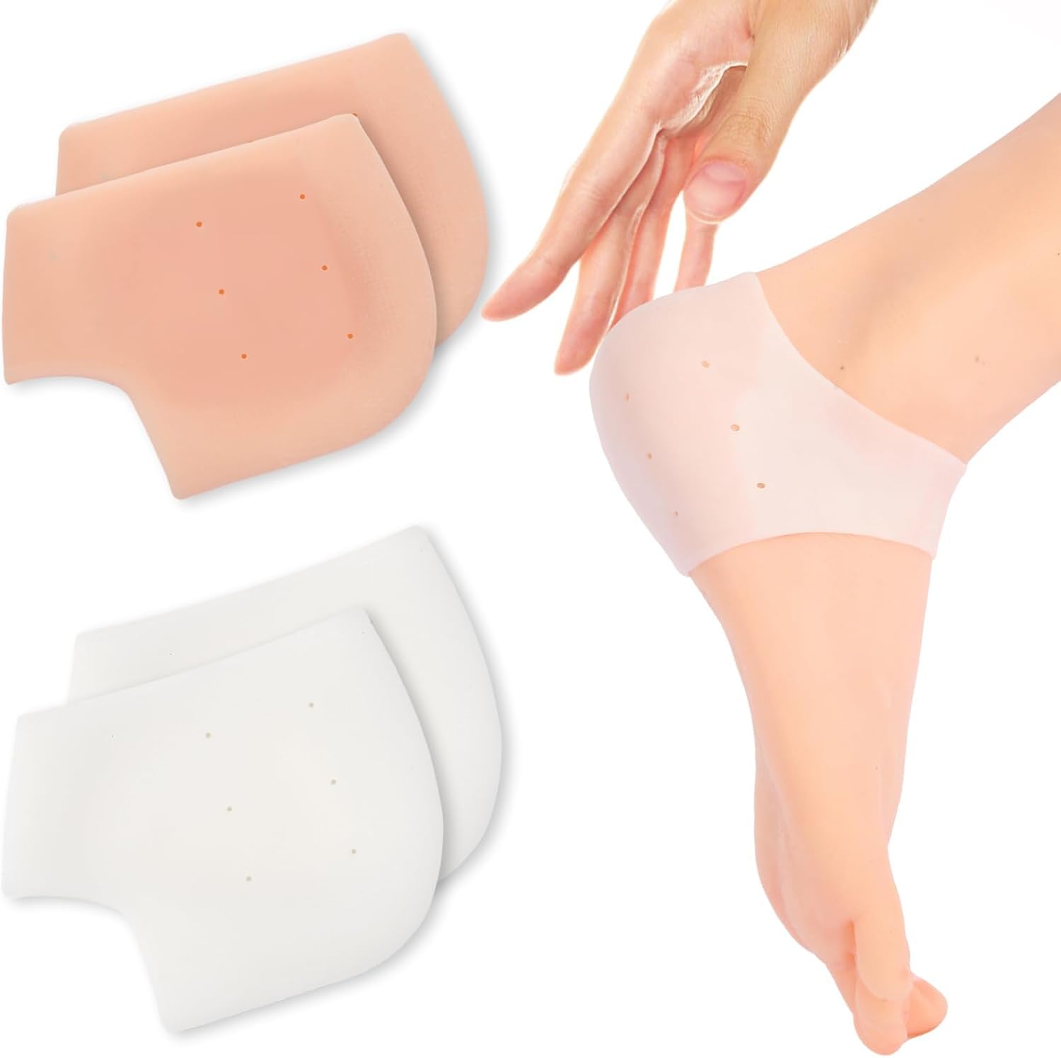Heel Pads for Pain Relief, Plantar Fasciitis Heel Support, Silicone Heel Pad for Women | 2 Pairs (Day Use White & Nude with Holes) for Heel Pain Relief, Comfort in High Heels & Shoes-image-24